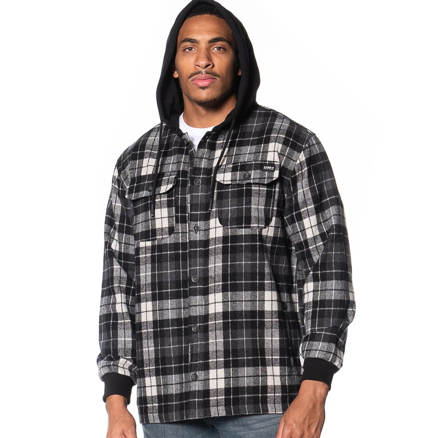 Black and white discount plaid hooded jacket