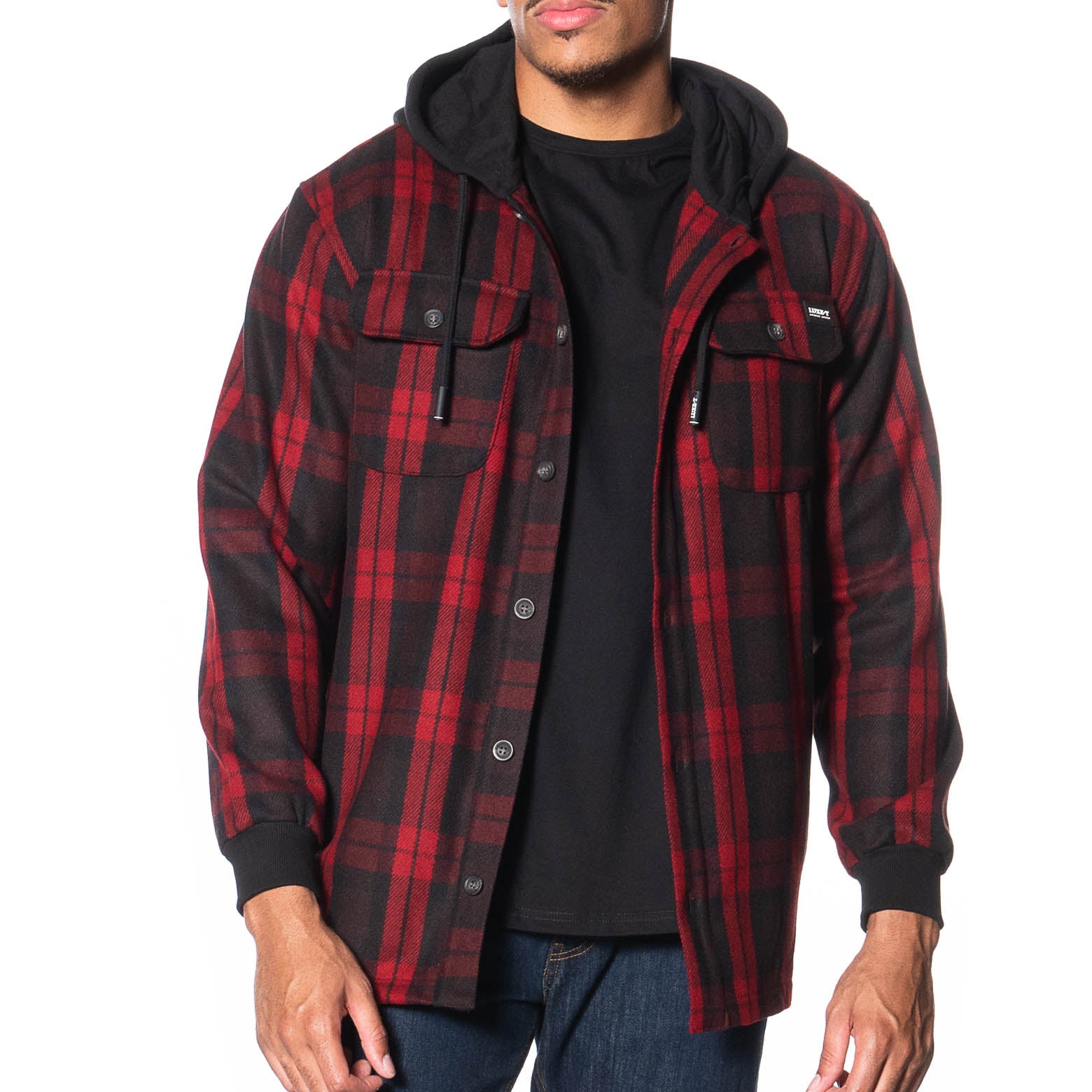 Black plaid hooded online jacket