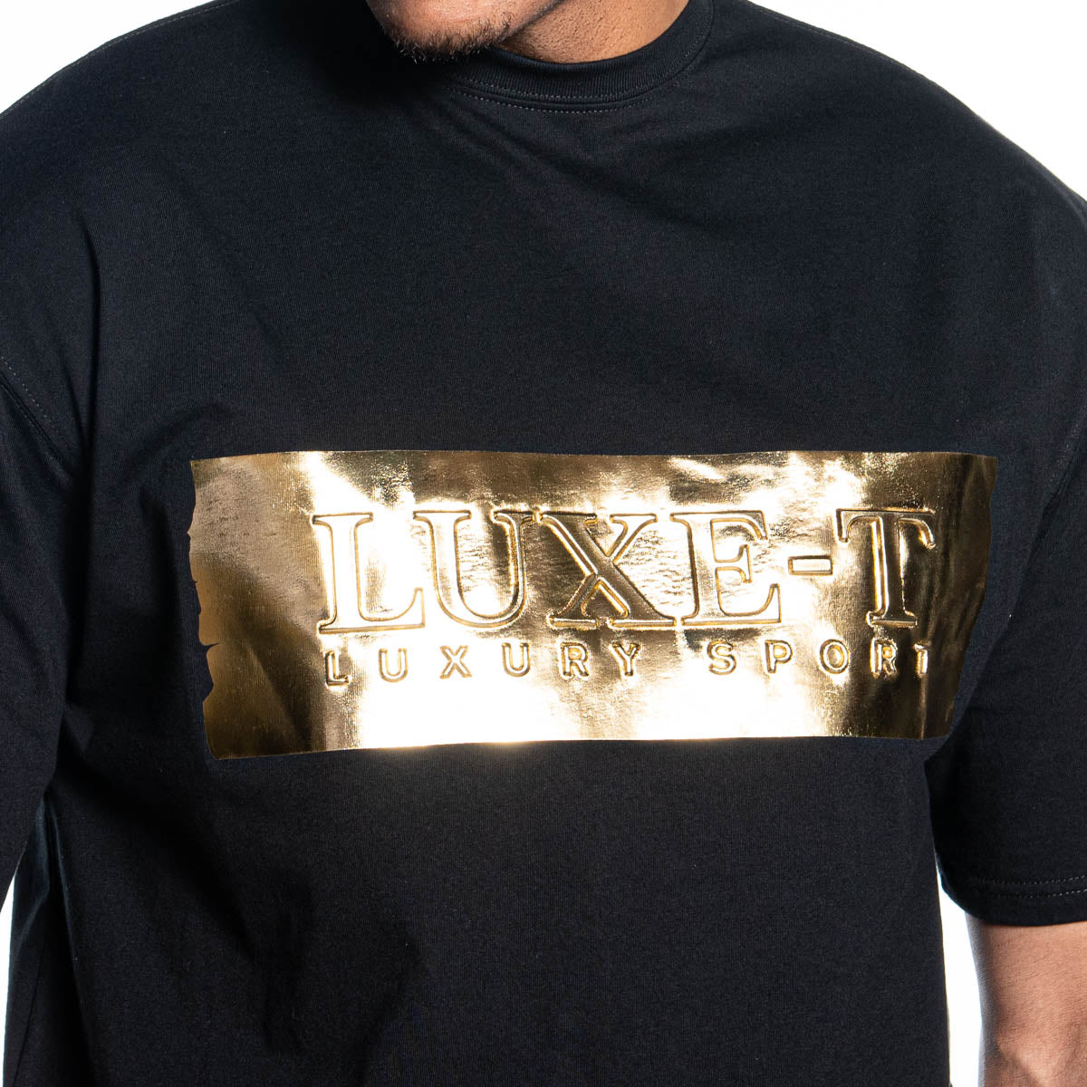 Black and gold printed 2024 shirt