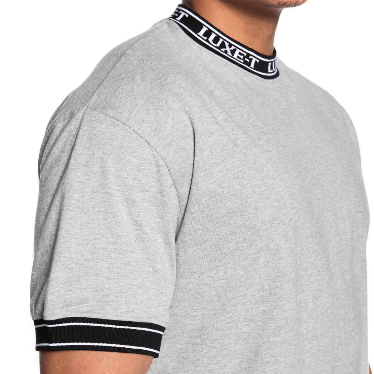 Luxe-T Men's Logo Stripe Collar Cuff T-Shirt Grey / 3X